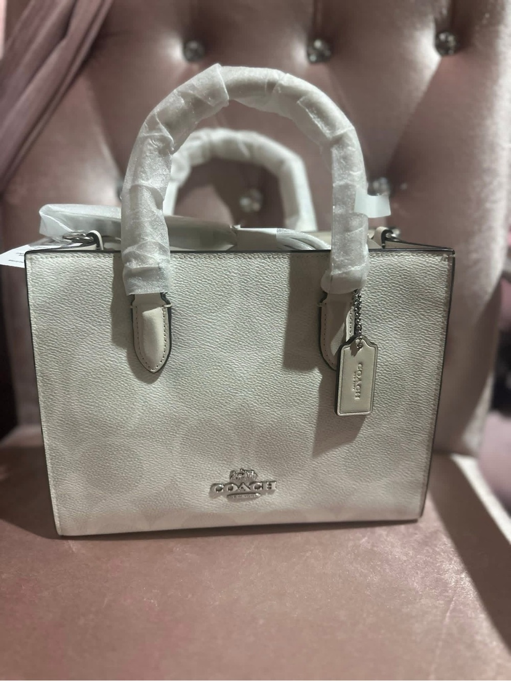 Coach Cream Signature Structured Satchel